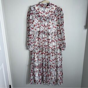 Sister Jane Layered Midi Dress-Floral Print-Long Sleeve-Back Zipper-Size XS